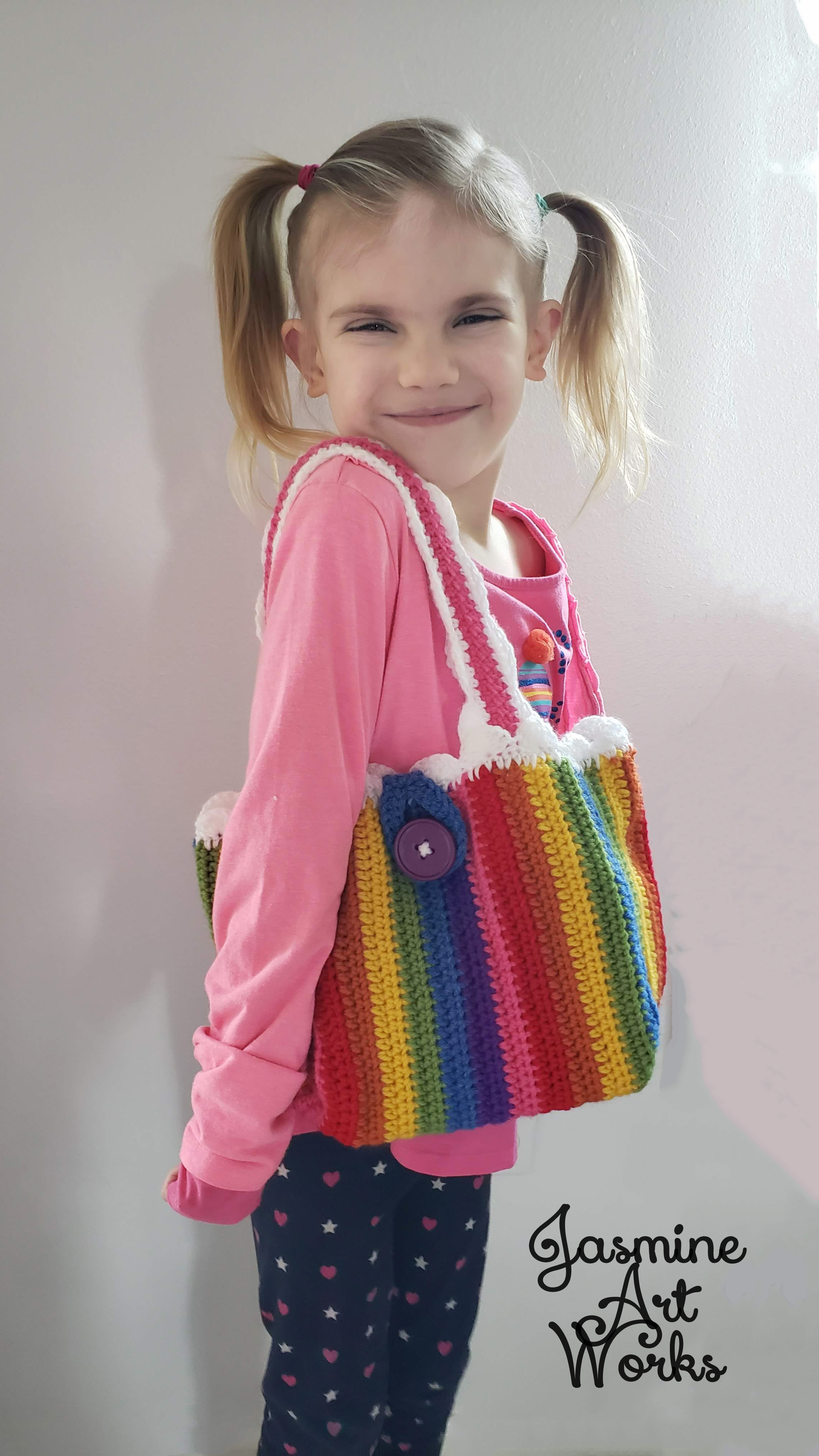 CALIstyle Make A Wish Rainbow Crochet Handbag W/Pearl Strap